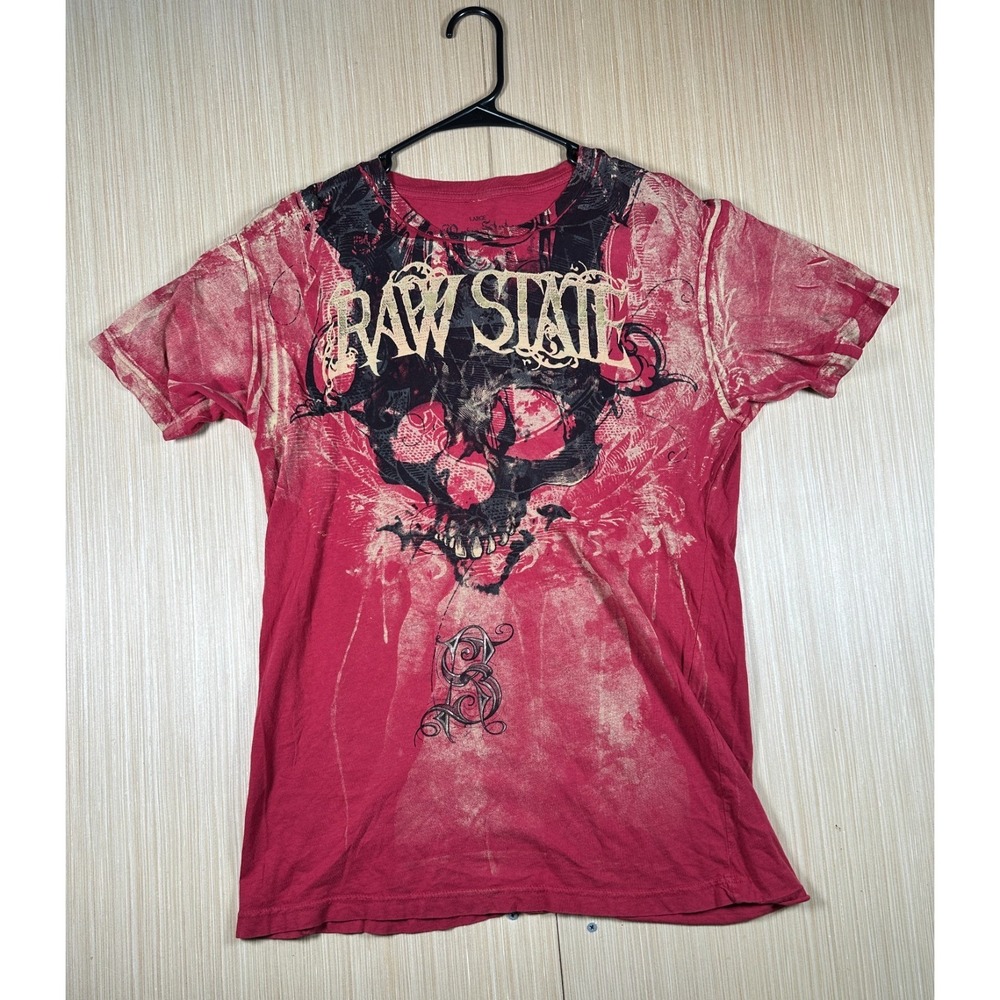 Vintage Raw State Skull Grunge Cyber T Shirt Men Large Red Graphic Print Outdoor